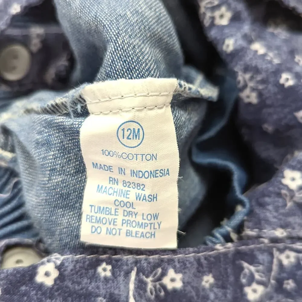 Vintage Beluga Blues Romper Baby Girls Size 12m Blue Floral Bubble Overalls